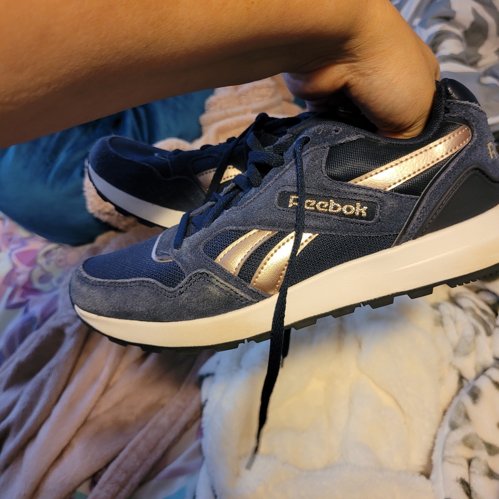 Reebok Midnight Blue and Metallic Gold Trainers